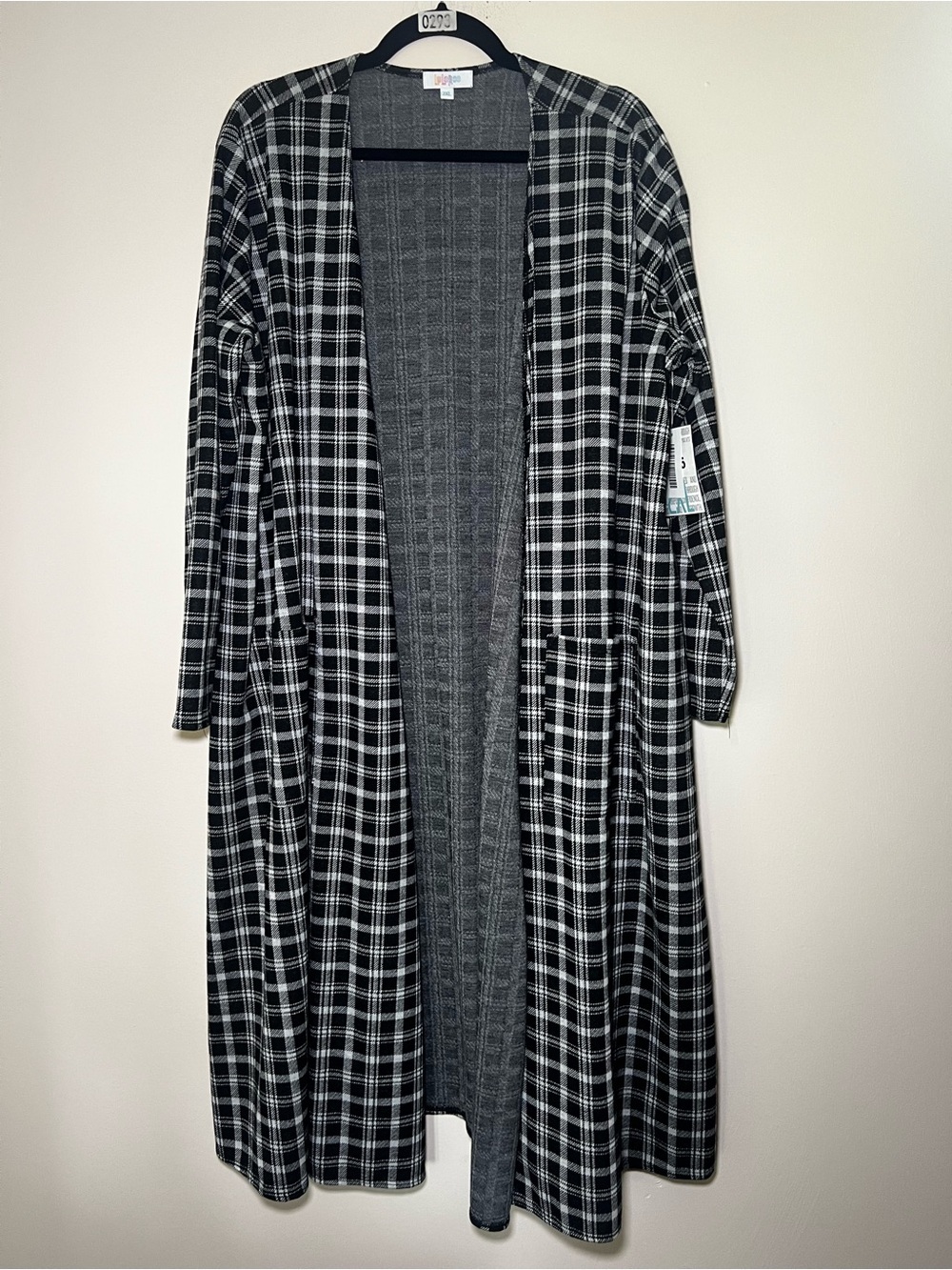 LuLaRoe Sarah Black and White Plaid Long Cardigan